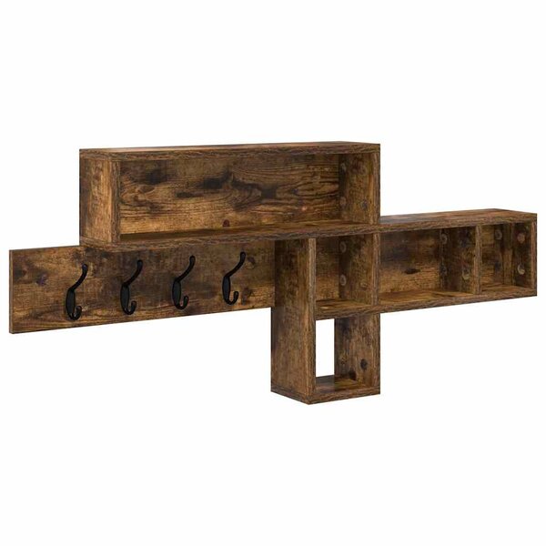 vidaXL Porte-manteau mural avec étagère Chêne fumé 100 x 12 x 43 5 cm