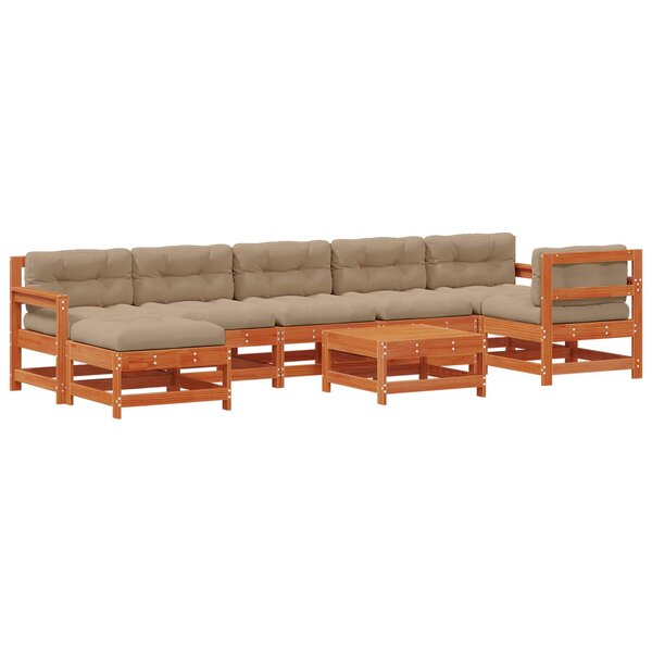 vidaXL Ensemble de salon de jardin 8 Pièces Brun cire Bois de pin massif