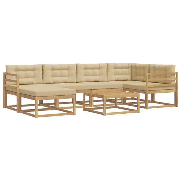 vidaXL Ensemble de canapés d'extérieur 7 Pièces Blanc et Beige