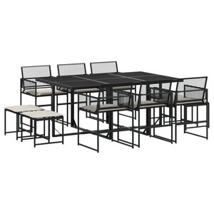 vidaXL Ensemble à manger de jardin 11 Pièces coussins noir résine tressée