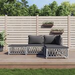 vidaXL Salon de jardin 4 Pièces avec coussins blanc acier