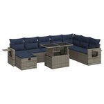 vidaXL Salon de jardin avec coussins 9Pièces gris résine tressée acacia