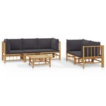 vidaXL Salon de jardin 6 Pièces avec coussins gris foncé bambou