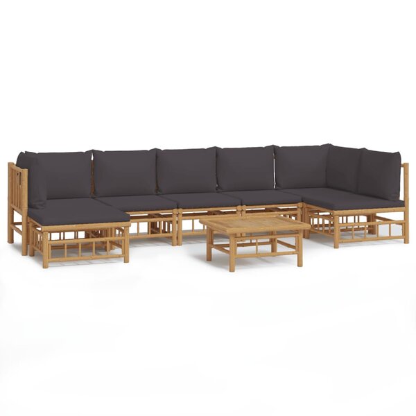 vidaXL Salon de jardin 8 Pièces avec coussins gris foncé bambou
