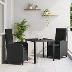 vidaXL Ensemble de salle à manger de jardin 3 pièces avec coussins Noir Rattan synthétique