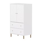 Flexa SAGA Armoire 2 portes et 2 tiroirs a facades rainurees Blanche Pieds et boutons en chene