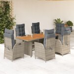 vidaXL Ensemble à manger de jardin et coussins 7 Pièces gris rotin