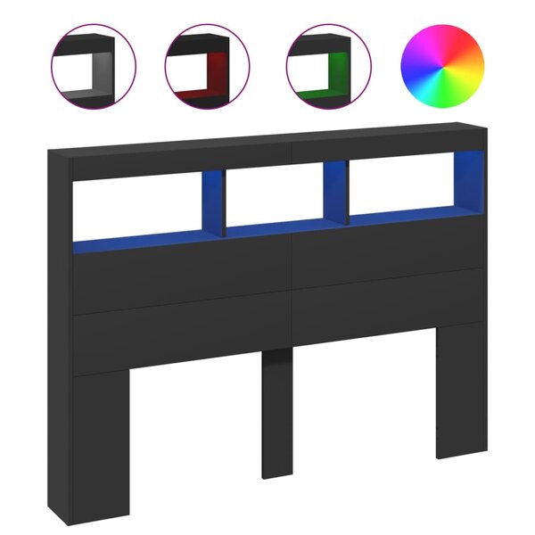 vidaXL Armoire tête de lit avec LED noir 140x17x102 cm