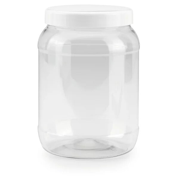 Bocal plastique 1500 ml à couvercle blanc vissant (lot de 48)