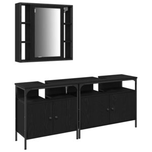 vidaXL Meubles de salle de bain 3 Pièces Noir Bois d'ingénierie