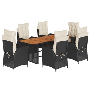 vidaXL Ensemble à manger de jardin coussins 7Pièces Noir Résine tressée