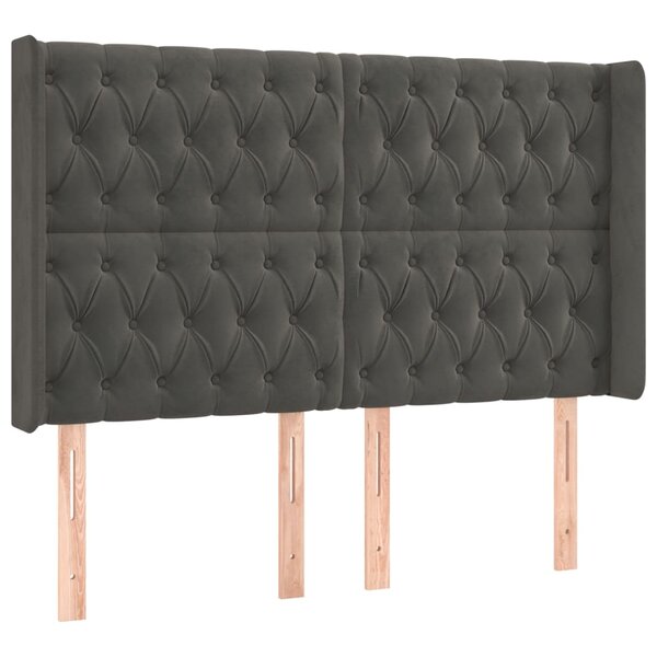 vidaXL Tête de lit avec oreilles Gris foncé 147x16x118/128 cm Velours