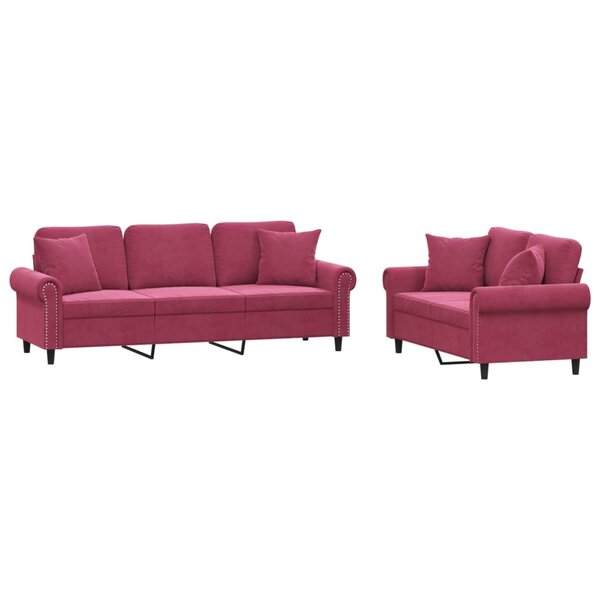 vidaXL Ensemble de canapés 2 Pièces avec coussins rouge bordeaux velours