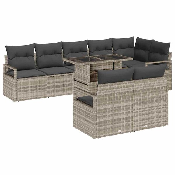 vidaXL Ensemble de canapé de jardin 9 Pièces Gris clair Poly rotin