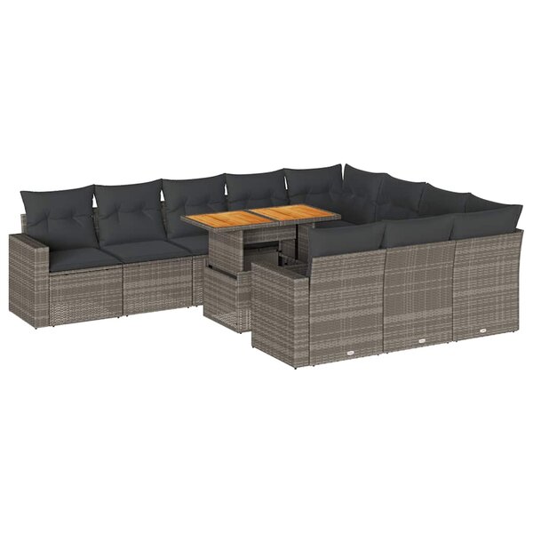 vidaXL Salon de jardin 11 Pièces avec coussins gris résine tressée