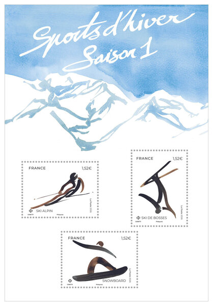 Bloc 2 timbres - Sports d'hiver - Lettre verte