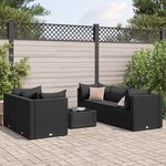 vidaXL Salon de jardin 6 Pièces avec coussins Noir Résine tressée