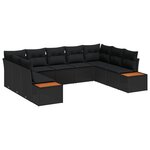 vidaXL Ensemble de canapés de jardin 9 pièces avec coussins  Rattan noir et Acacia