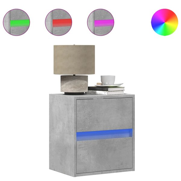vidaXL Tables de chevet murales avec lumières LED 2 Pièces gris béton