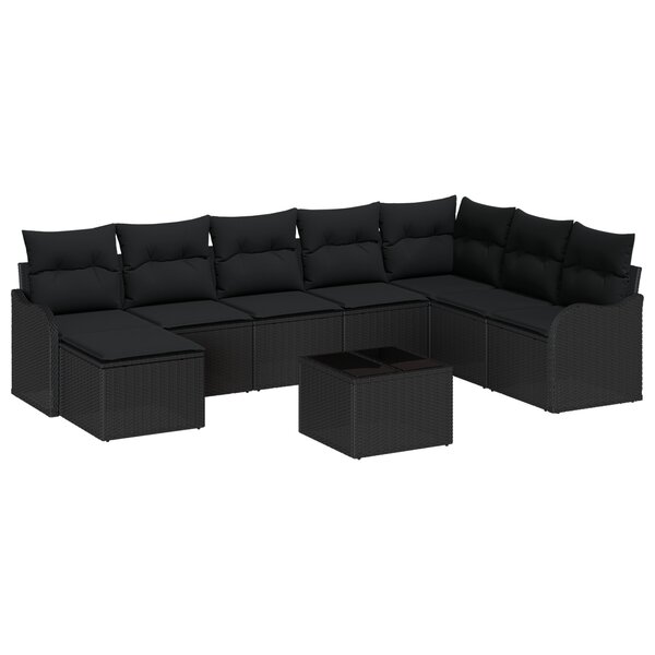 Canapé de jardin 9 pièces avec coussins beige en poly rattan