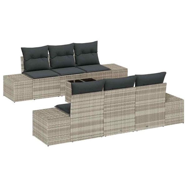 vidaXL Ensemble de canapé de jardin 7 Pièces Gris clair Poly rotin