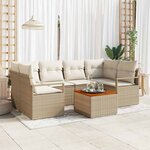 vidaXL Ensemble de canapé de jardin 7 Pièces Beige  blanc