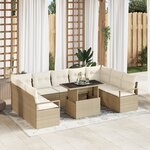 Ensemble de Canapé de Jardin vidaXL de 10 Pièces avec Coussins Beiges en Poly Rattan