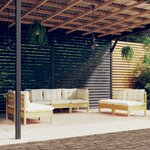 vidaXL Salon de jardin 7 Pièces avec coussins crème bois de pin massif