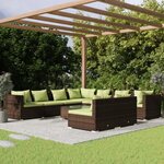 vidaXL Salon de jardin 10 Pièces avec coussins Marron Résine tressée