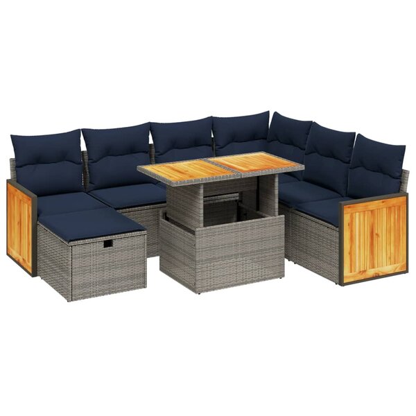 vidaXL Salon de jardin 8 Pièces avec coussins gris résine tressée