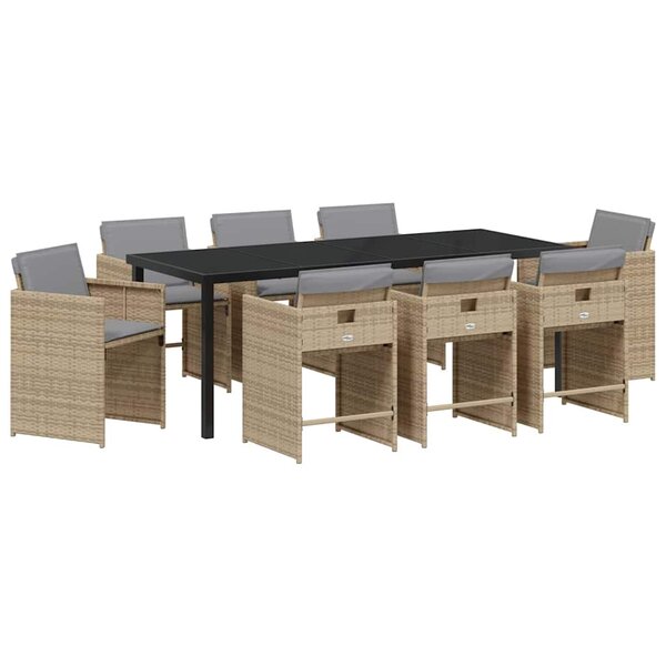 vidaXL Ensemble de salle à manger pour jardin 9 pc Beige polyrotin