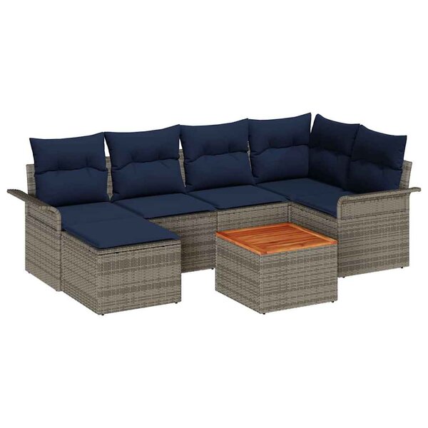 vidaXL Ensemble de canapé de jardin avec coussin 7 Pièces Gris et marine