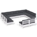 vidaXL Salon de jardin 11 Pièces avec coussins blanc bois de pin solide