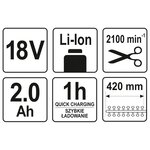 YATO Taille-haie avec batterie Li-Ion 2 0Ah 18V 420 mm