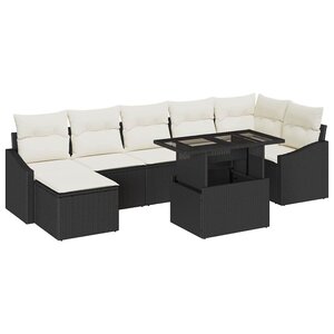vidaXL Ensemble de canapé de jardin 8 pc Noir et Crème polyrotin