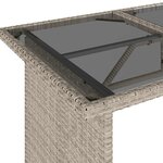 vidaXL Table de jardin et dessus en verre gris clair 110x68x70cm rotin
