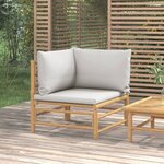 vidaXL Canapé d'angle de jardin avec coussins gris clair bambou