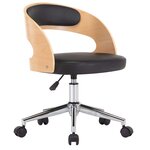 Chaise fauteuil siège pivotante de bureau informatique étude bois courbé et similicuir noir 02_0024154