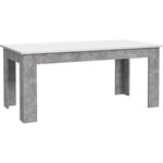 PILVI Table a manger 8 personnes - Blanc et béton gris clair - L 180 x I90 x H 75 cm