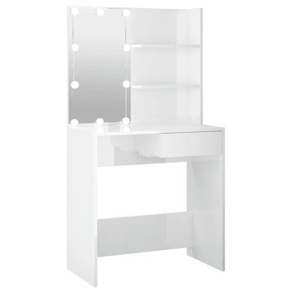 vidaXL Coiffeuse avec LED Blanc brillant 74 5x40x141 cm