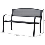 Banc 3 places de jardin terrasse style contemporain 127L x 60l x 87H cm métal époxy anticorrosion noir