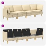 vidaXL Canapé modulaire avec rangement 4 Pièces Crème Tissu