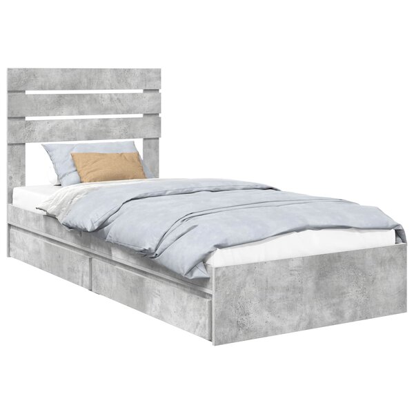vidaXL Lit de Rangement Gris béton 90 x 200 cm Bois d'ingénierie