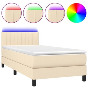 vidaXL Sommier à lattes de lit avec matelas LED Crème 90x190 cm Tissu