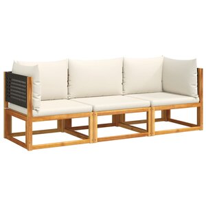 vidaXL Ensemble de canapés de jardin 3 pièces avec coussins en bois d'acacia et rotin