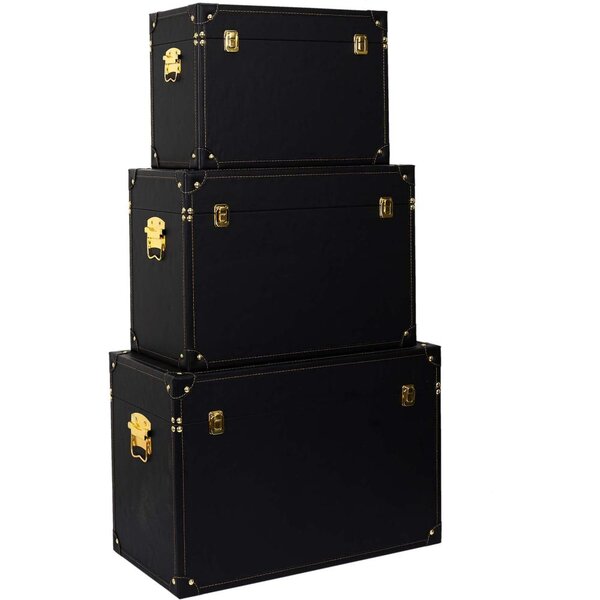 Set de 3 malles décoratives noires et dorées