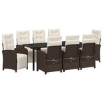 vidaXL Set de salle à manger de jardin 9 pièces avec coussins en poly rotin marron