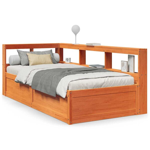 vidaXL Lit bibliothèque sans matelas cire marron 100x200 cm pin massif
