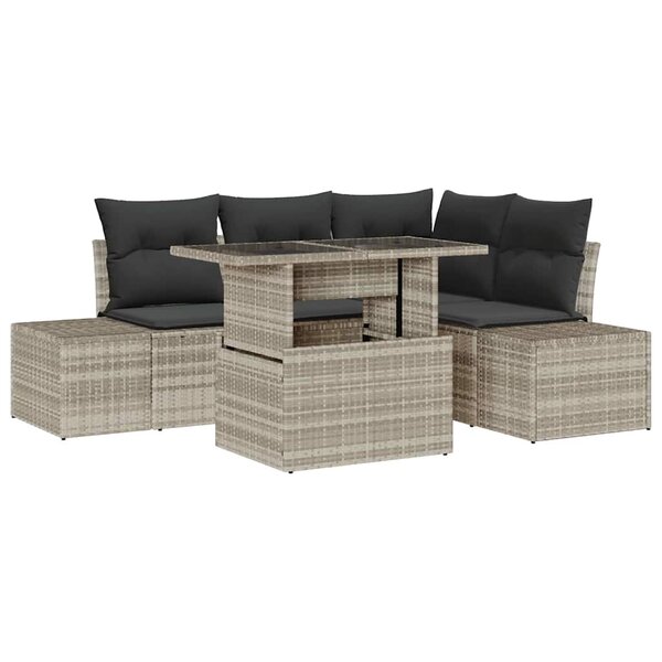 vidaXL Ensemble de canapé de jardin 5 Pièces Gris clair Poly rotin