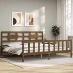 vidaXL Cadre de lit avec tête de lit marron miel 200x200cm bois massif
